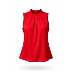 Elementz Petite Red Sleeveless Blouse Pleated Neck Top Size PL New NWT